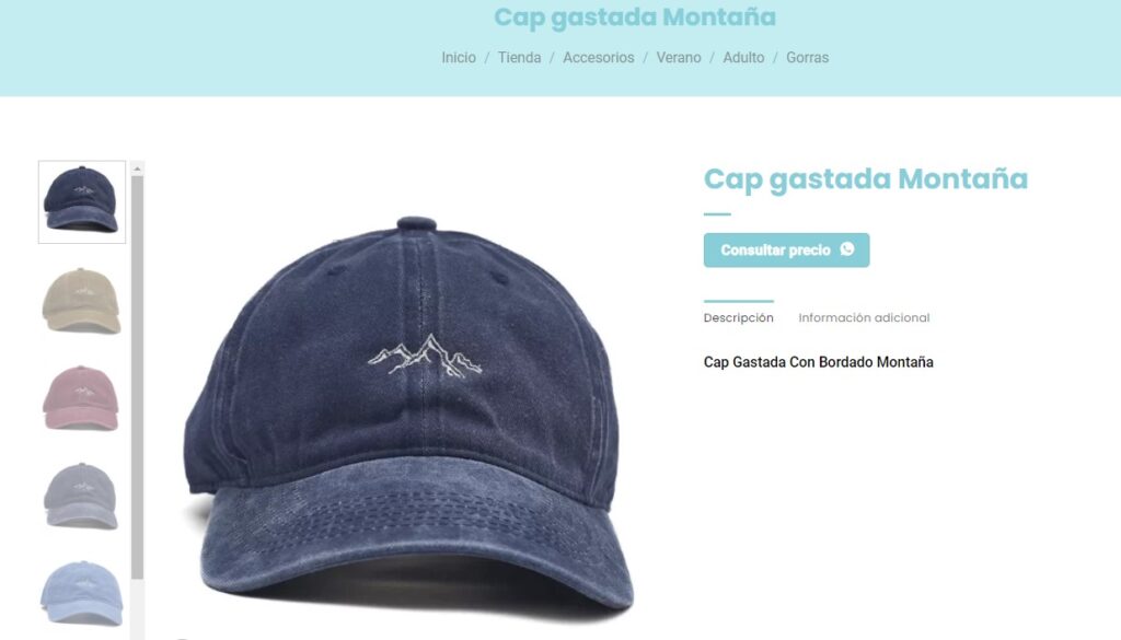 Ficha de producto sin precio con botón para consultar por WhatsApp